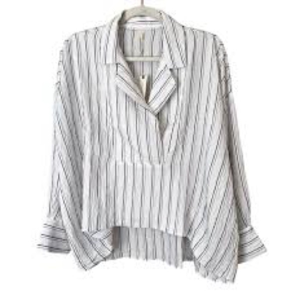 Black and Gray Oversized Notched Collar Button Down Shirt